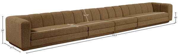 Meridian Furniture Modari Chenille Modular Sofa Four Piece Sectional with Channel Tufting for Living Rooms 143Brown-S4A