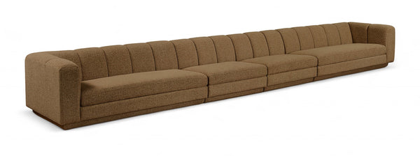 Meridian Furniture Modari Chenille Modular Sofa Four Piece Sectional with Channel Tufting for Living Rooms 143Brown-S4A