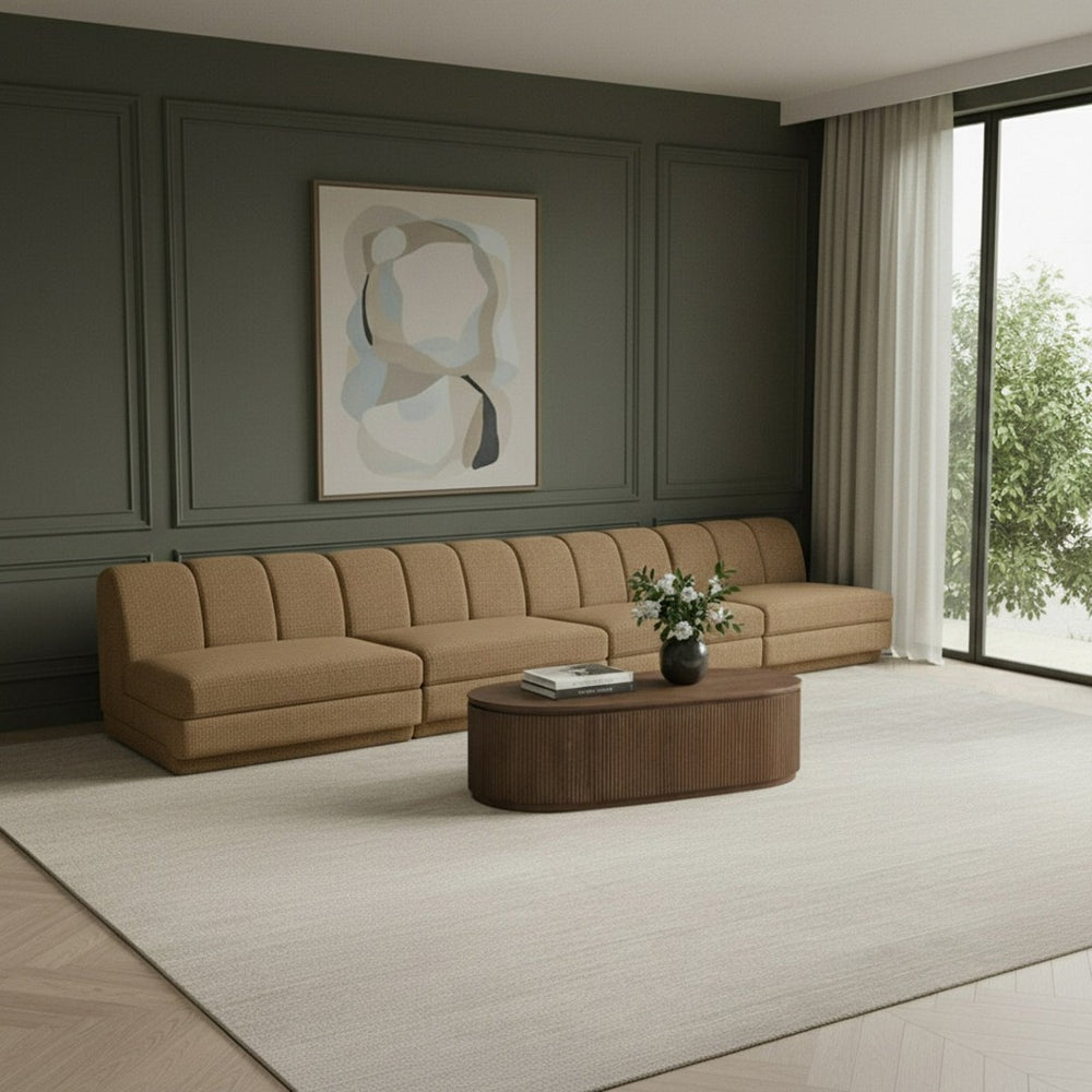 Meridian Furniture Modari Four Piece Modular Sofa Chenille Polyester Channel Tufted Living Room 143Brown-S4B