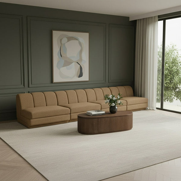 Meridian Furniture Modari Four Piece Modular Sofa Chenille Polyester Channel Tufted Living Room 143Brown-S4B