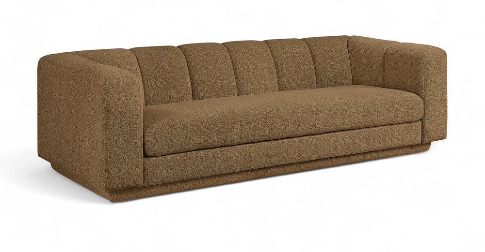 Meridian Furniture Modari Channel Tufted Chenille Sofa with Solid Wood Frame for Modern Living Room Comfort Brown 143Brown-S