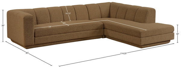 Meridian Furniture Modari Channel Tufted Chenille Modular Sectional for Modern Living Rooms 143Brown-Sec2B