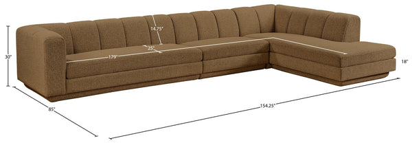 Meridian Furniture Modari Channel Tufted Chenille Blend Three Piece Modular Sectional for Great Rooms 143Brown-Sec3A