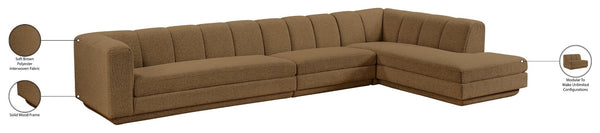 Meridian Furniture Modari Channel Tufted Chenille Blend Three Piece Modular Sectional for Great Rooms 143Brown-Sec3A