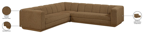 Meridian Furniture Modari Chenille Modular Sectional with Channel Tufting for Open Living Spaces 143Brown-Sec3B