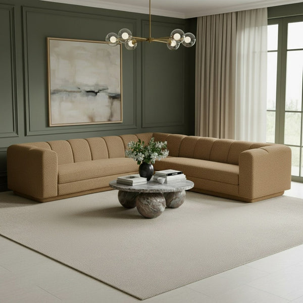 Meridian Furniture Modari Chenille Modular Sectional with Channel Tufting for Open Living Spaces 143Brown-Sec3B