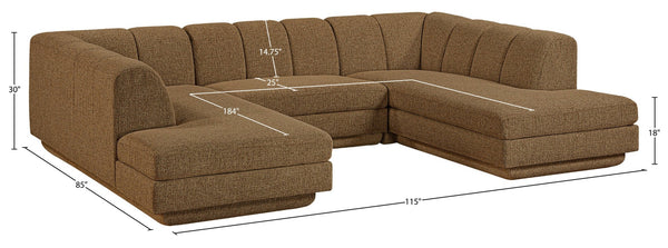 Meridian Furniture Modari Channel Tufted Chenille Modular Sectional Sofa for Contemporary Living Rooms 143Brown-Sec3C