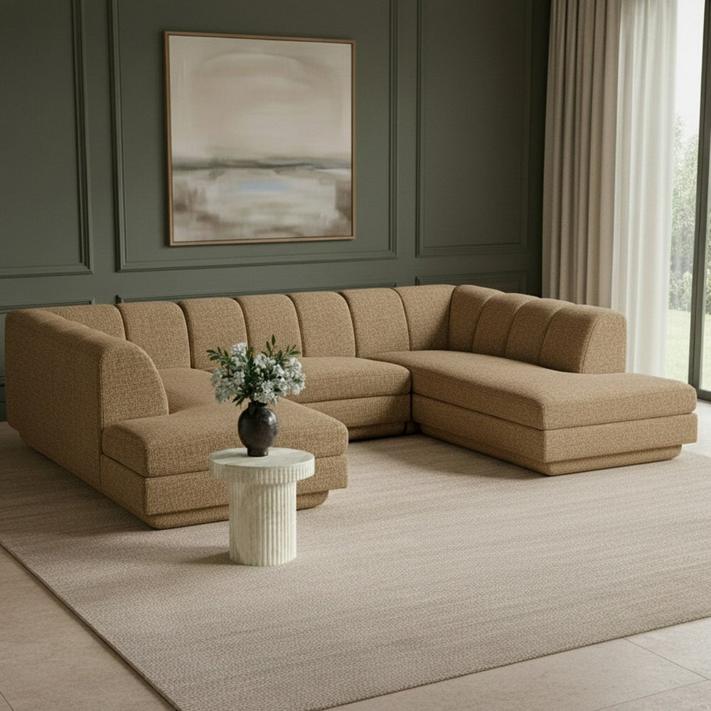 Meridian Furniture Modari Channel Tufted Chenille Modular Sectional Sofa for Contemporary Living Rooms 143Brown-Sec3C