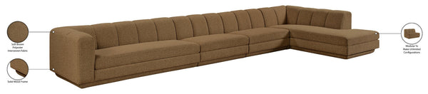 Meridian Furniture Modari Channel Tufted Chenille Four Piece Modular Sectional for Modern Living Rooms 143Brown-Sec4A