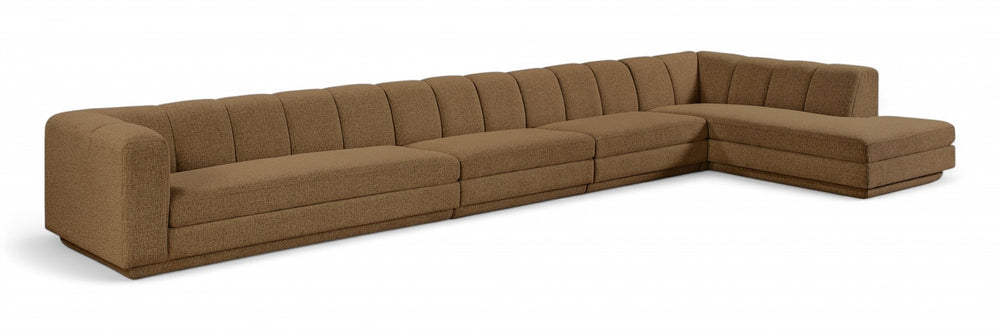 Meridian Furniture Modari Channel Tufted Chenille Four Piece Modular Sectional for Modern Living Rooms 143Brown-Sec4A