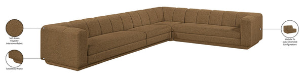 Meridian Furniture Modari Chenille Blend Channel Tufted Modular Sectional for Modern Living Rooms 143Brown-Sec4B