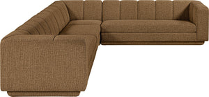 Meridian Furniture Modari Chenille Blend Channel Tufted Modular Sectional for Modern Living Rooms 143Brown-Sec4B