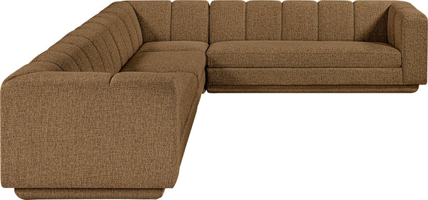 Meridian Furniture Modari Chenille Blend Channel Tufted Modular Sectional for Modern Living Rooms 143Brown-Sec4B