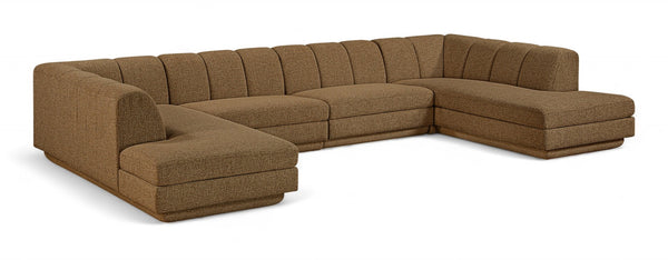 Meridian Furniture Modari Chenille Modular Sectional with Channel Tufting for Contemporary Living Rooms 143Brown-Sec4C