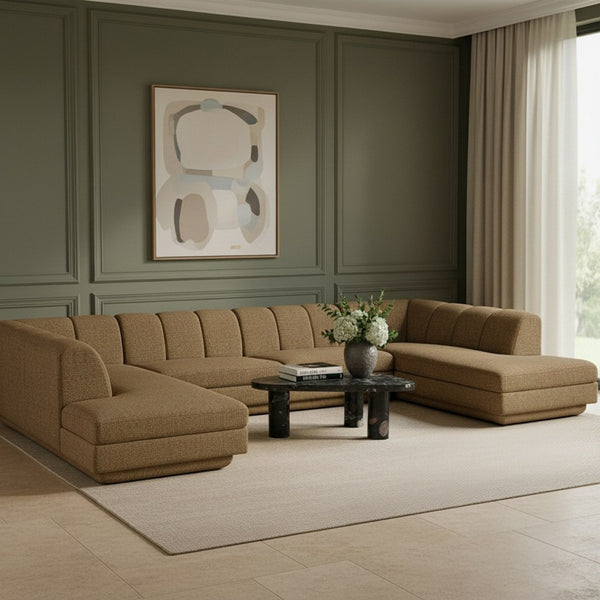 Meridian Furniture Modari Chenille Modular Sectional with Channel Tufting for Contemporary Living Rooms 143Brown-Sec4C