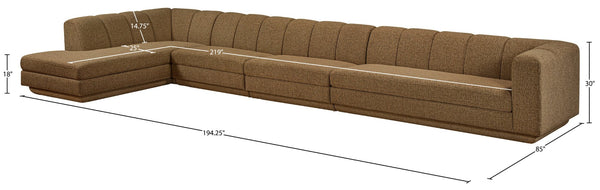 Meridian Furniture Modari Channel Tufted Four Piece Modular Sectional in Chenille Woven Brown Polyester 143Brown-Sec4D