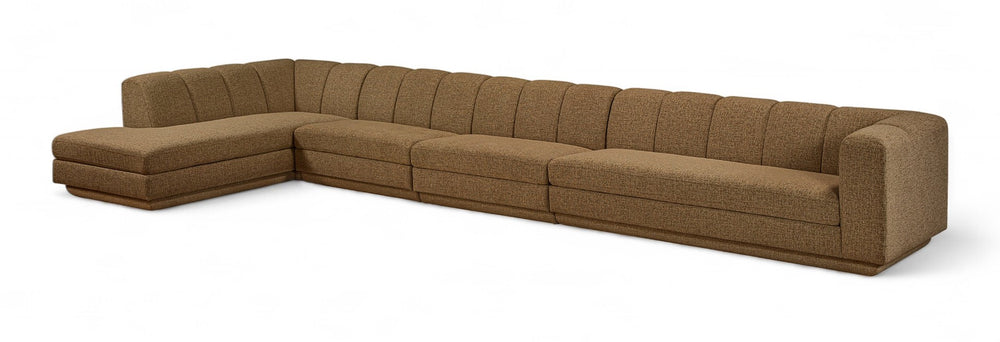 Meridian Furniture Modari Channel Tufted Four Piece Modular Sectional in Chenille Woven Brown Polyester 143Brown-Sec4D