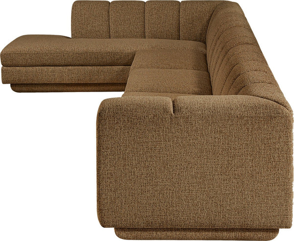 Meridian Furniture Modari Channel Tufted Four Piece Modular Sectional in Chenille Woven Brown Polyester 143Brown-Sec4D