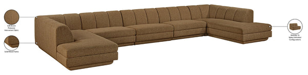 Meridian Furniture Modari Five Piece Chenille Sectional with Channel Tufting for Modern Living Rooms 143Brown-Sec5B