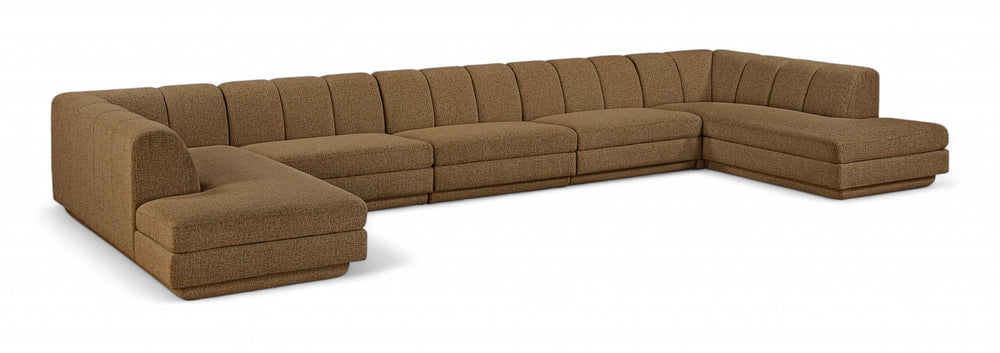 Meridian Furniture Modari Five Piece Chenille Sectional with Channel Tufting for Modern Living Rooms 143Brown-Sec5B