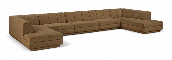 Meridian Furniture Modari Five Piece Chenille Sectional with Channel Tufting for Modern Living Rooms 143Brown-Sec5B