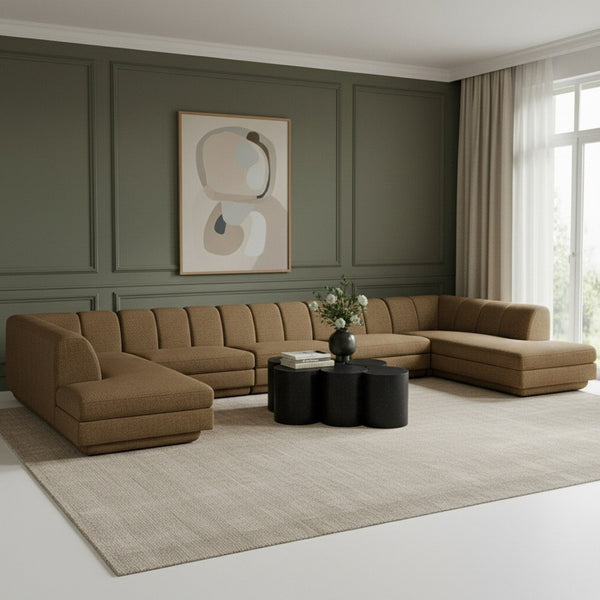 Meridian Furniture Modari Five Piece Chenille Sectional with Channel Tufting for Modern Living Rooms 143Brown-Sec5B