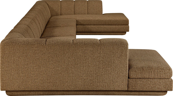 Meridian Furniture Modari Five Piece Chenille Sectional with Channel Tufting for Modern Living Rooms 143Brown-Sec5B