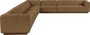 Meridian Furniture Modari Six Piece Modular Sectional Chenille Channel Tufted Contemporary Living Room Sofa 143Brown-Sec6A