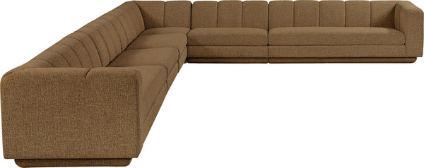 Meridian Furniture Modari Six Piece Modular Sectional Chenille Channel Tufted Contemporary Living Room Sofa 143Brown-Sec6A