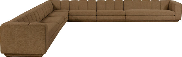 Meridian Furniture Modari Chenille Sectional 7 Piece Modular Sofa with Channel Tufting for Living Room 143Brown-Sec7A