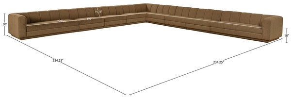 Meridian Furniture Modari Nine Piece Modular Sectional Chenille Fabric Channel Tufted Living Room Sofa 143Brown-Sec9A