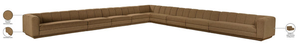 Meridian Furniture Modari Nine Piece Modular Sectional Chenille Fabric Channel Tufted Living Room Sofa 143Brown-Sec9A