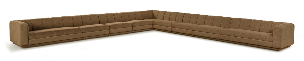 Meridian Furniture Modari Nine Piece Modular Sectional Chenille Fabric Channel Tufted Living Room Sofa 143Brown-Sec9A