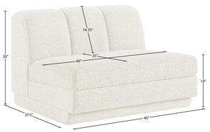 Meridian Furniture Modari Channel Tufted Armless Modular Chair Chenille Upholstered for Modern Living Room Cream 143Cream-Armless