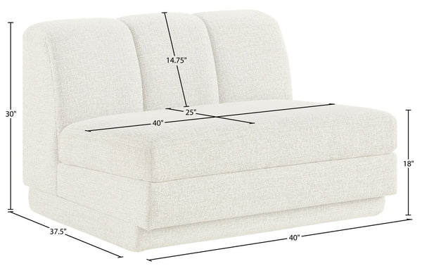 Meridian Furniture Modari Channel Tufted Armless Modular Chair Chenille Upholstered for Modern Living Room Cream 143Cream-Armless
