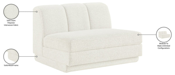 Meridian Furniture Modari Channel Tufted Armless Modular Chair Chenille Upholstered for Modern Living Room Cream 143Cream-Armless