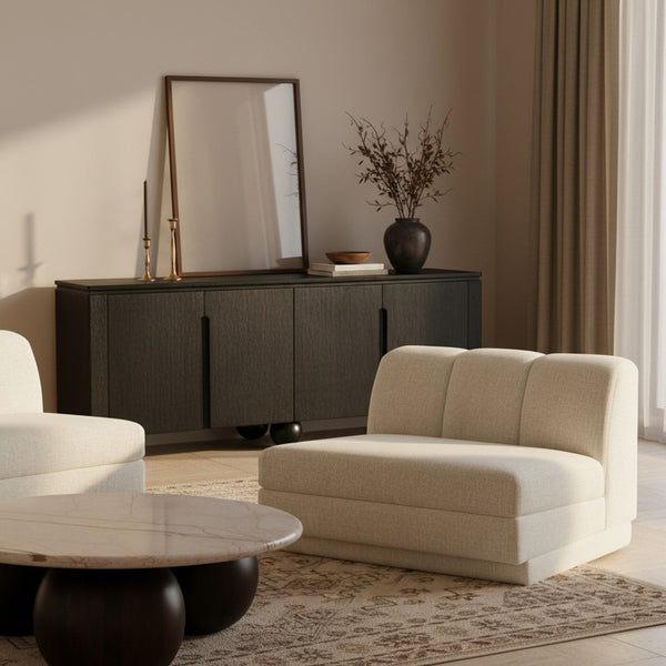 Meridian Furniture Modari Channel Tufted Armless Modular Chair Chenille Upholstered for Modern Living Room Cream 143Cream-Armless