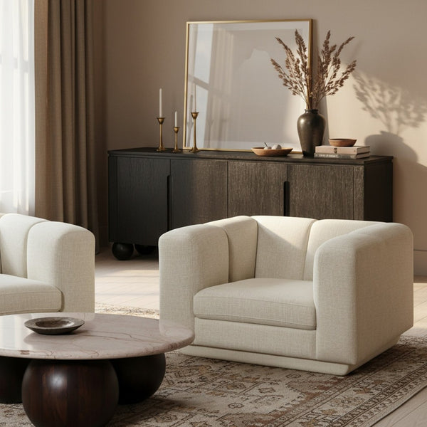Meridian Furniture Modari Channel Tufted Chenille Accent Chair for Stylish Living Room Comfort and Decor Cream 143Cream-C