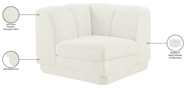 Meridian Furniture Modari Channel Tufted Chenille Corner Chair Modular Accent Seat for Living Room Sectional Cream 143Cream-Corner