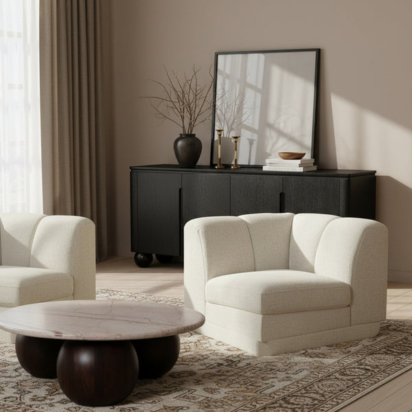 Meridian Furniture Modari Channel Tufted Chenille Corner Chair Modular Accent Seat for Living Room Sectional Cream 143Cream-Corner