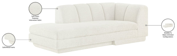 Meridian Furniture Modari Channel Tufted Left Arm Chaise with Chenille Fabric for Modular Living Room Sectionals Cream 143Cream-LC