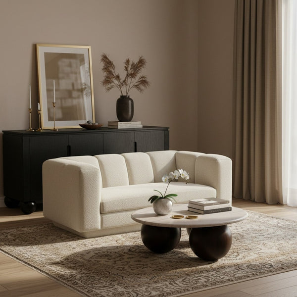 Meridian Furniture Modari Channel Tufted Loveseat Chenille Fabric Contemporary Living Room Sofa Seating Cream 143Cream-L