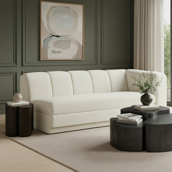 Meridian Furniture Modari Channel Tufted Right Arm Chenille Modular Sofa Piece for Modern Living Rooms Cream 143Cream-RAS