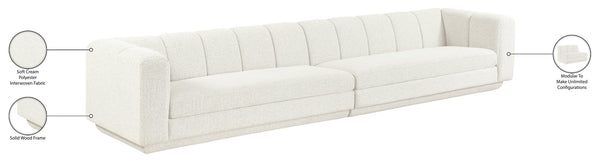 Meridian Furniture Modari Channel Tufted Modular Sofa Chenille Textured Cream Fabric Living Room 143Cream-S2A