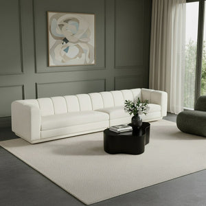 Meridian Furniture Modari Channel Tufted Modular Sofa Chenille Textured Cream Fabric Living Room 143Cream-S2A