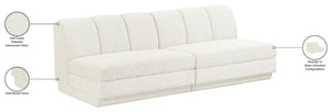 Meridian Furniture Modari Channel Tufted Modular Sofa Chenille Polyester Fabric Contemporary Living 143Cream-S2B