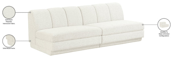 Meridian Furniture Modari Channel Tufted Modular Sofa Chenille Polyester Fabric Contemporary Living 143Cream-S2B