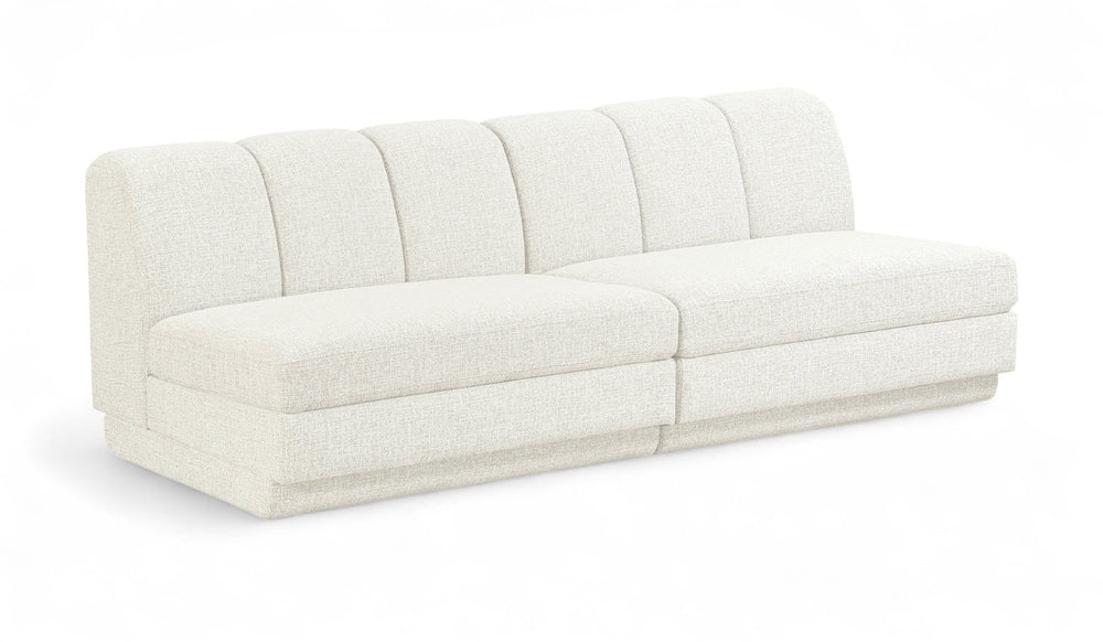 Meridian Furniture Modari Channel Tufted Modular Sofa Chenille Polyester Fabric Contemporary Living 143Cream-S2B