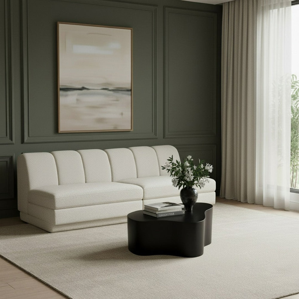 Meridian Furniture Modari Channel Tufted Modular Sofa Chenille Polyester Fabric Contemporary Living 143Cream-S2B