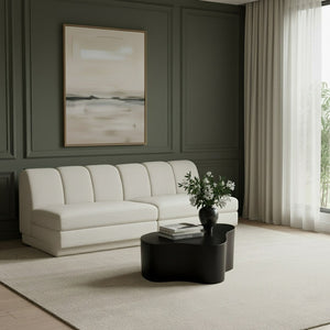 Meridian Furniture Modari Channel Tufted Modular Sofa Chenille Polyester Fabric Contemporary Living 143Cream-S2B